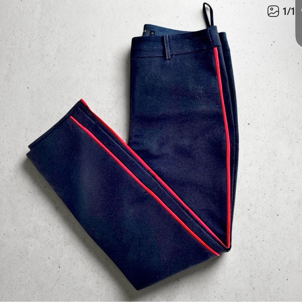 Ted Baker London Side-Stripe Tailored Trousers | Size 1 | Navy with Red Stripe